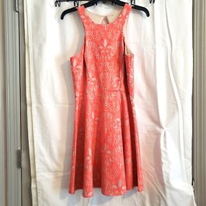 Elegant Coral and beige Sleeveless Dress keyhole back